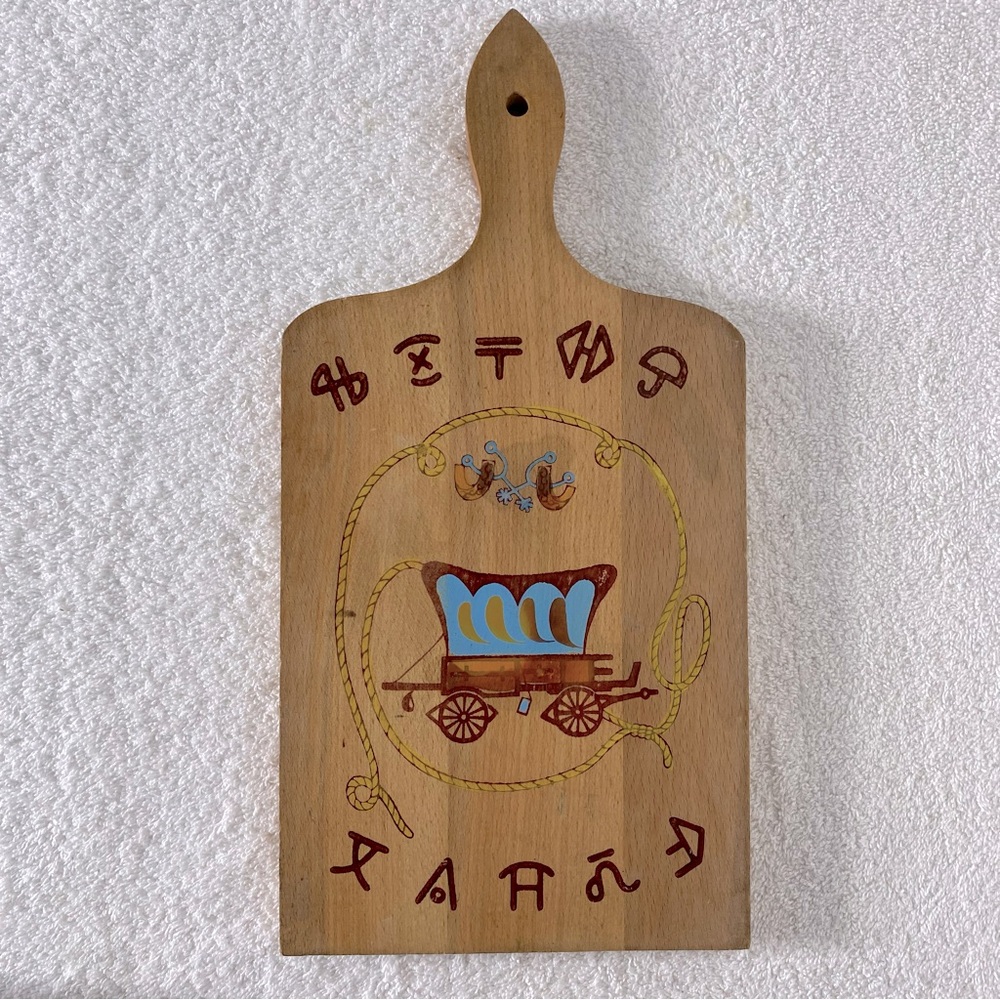 Vintage Decorative Wooden Hand Painted Cutting Board with Wagon Design
